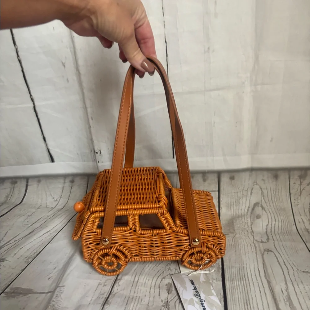 NWT Wicker Car Jeep Shaped Handbag Tommy Bahama Viral Tik Tok Bag Brown Tan - Picture 7 of 11
